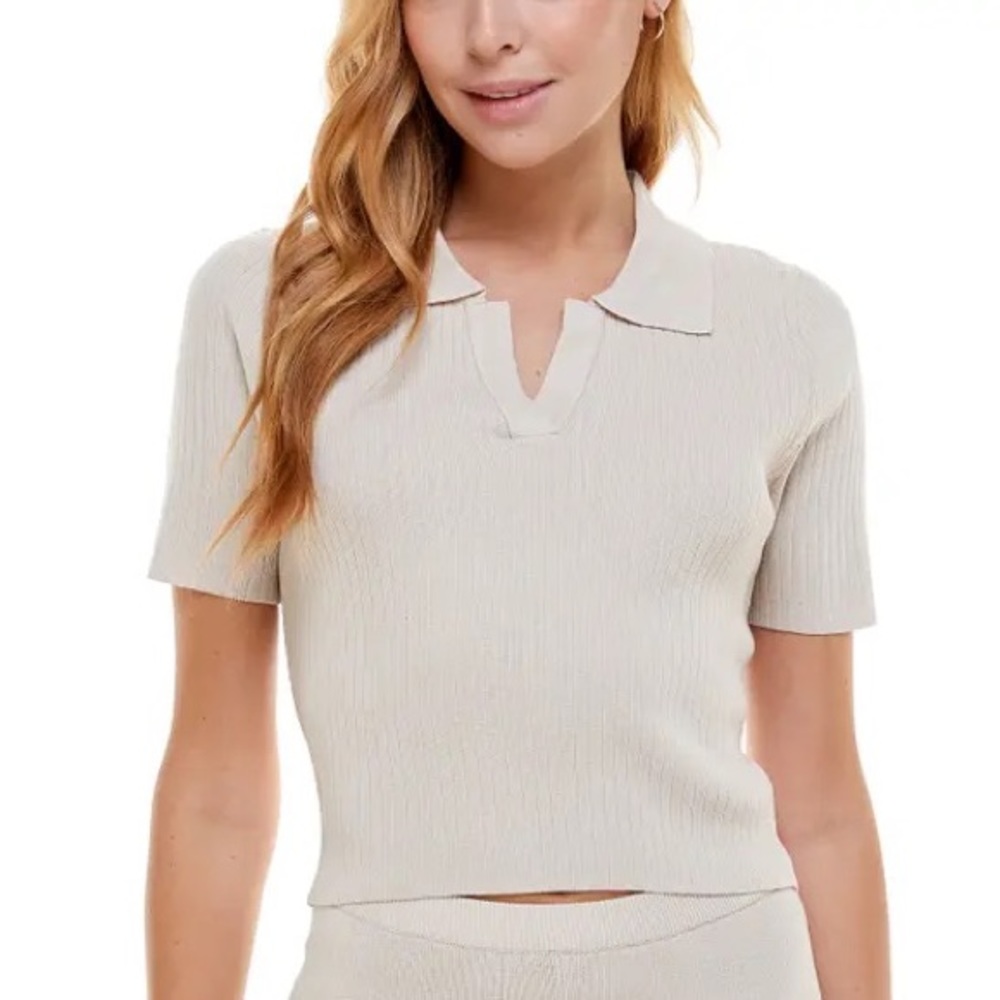 WAYF 98 Crop Polo in Ecru